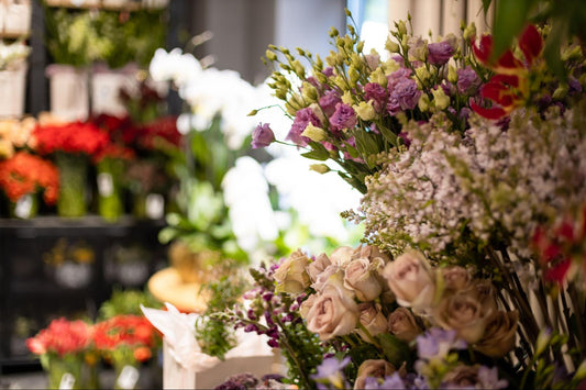 flower bouquets with some in focus and some blurred in the background