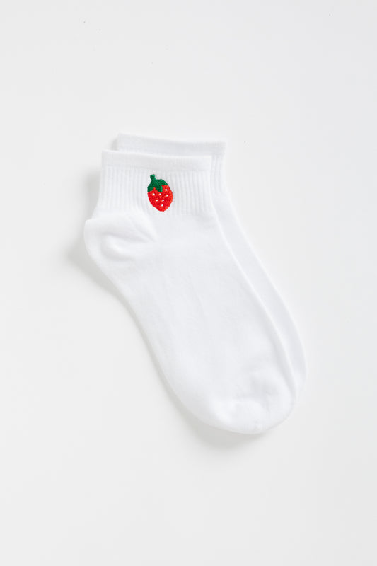 Strawberry Embroidered Quarter Sock